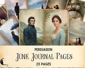 Jane Austen Junk Journal Kit, Digital Printable Pages, Persuasion Ephemera, Romantic Regency Revival Historical Paper DIY Scrapbook Supplies