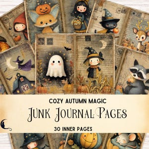 Cozy Autumn Magic Junk Journal Kit, Printable Whimsical Halloween Ephemera, Vintage Fall Digital Scrapbook Paper, Cute Rustic Craft Supplies