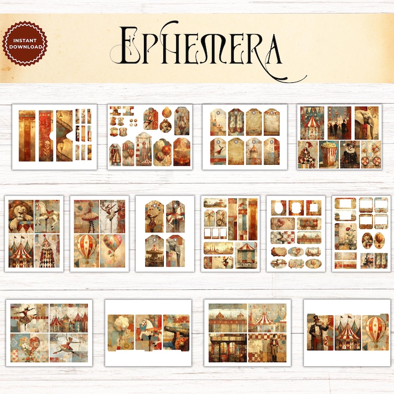 Vintage Circus Junk Journal Ephemera Kit, Printable Ephemera, Digital ...