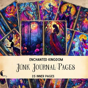 Fairy Tale Stained Glass Printable Junk Journal Pages, Fantasy Scrapbooking, Enchanted Ephemera, Vintage Fairytale, Whimsical Paper Craft