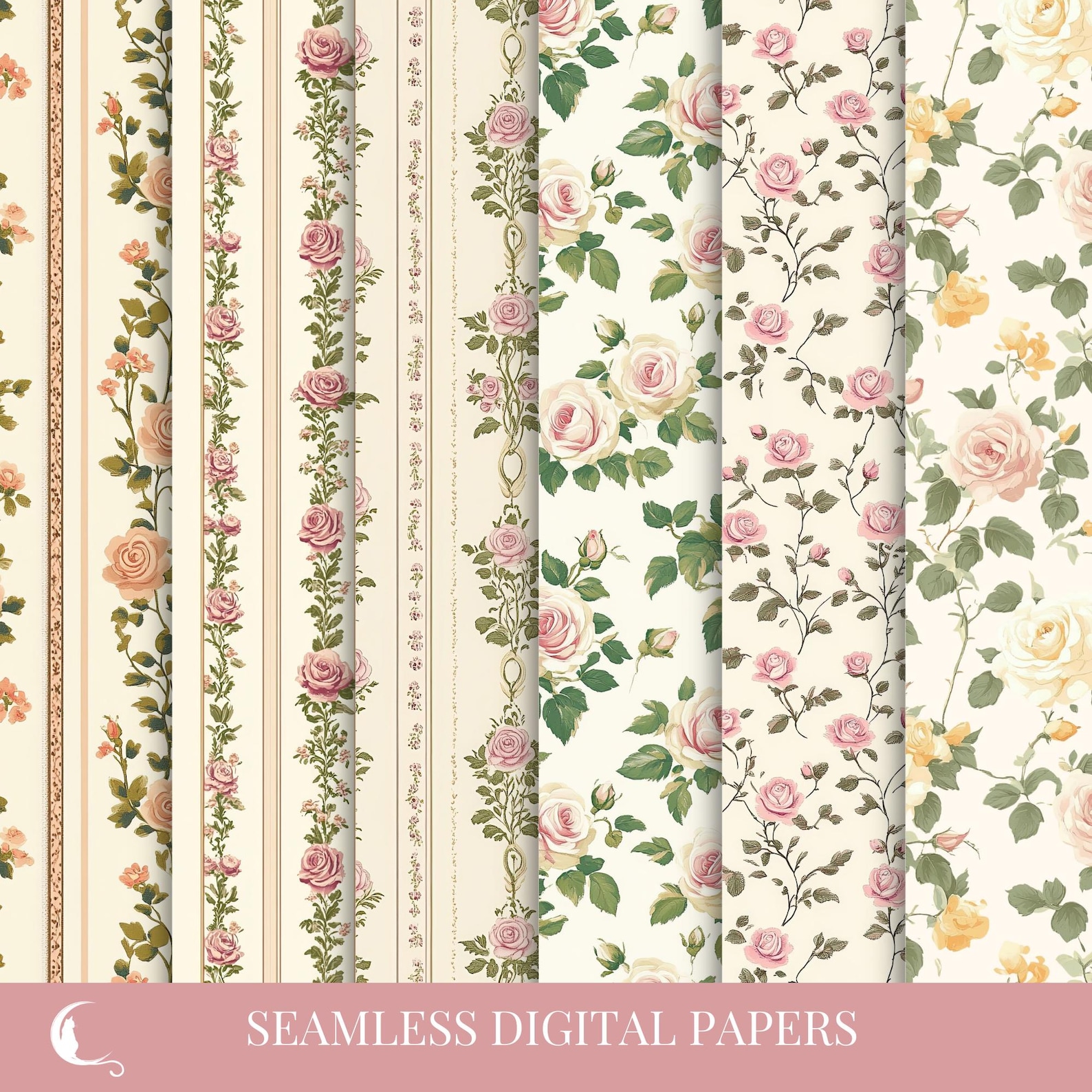 Victorian Spring Roses Digital Paper Pack, Seamless Patterns for ...