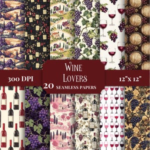 Wine Lover Seamless Pattern, Wine Digital Paper Pack, Printable Scrapbook Supplies, Repeating Art for DIY Craft Projects, Commercial Use JPG