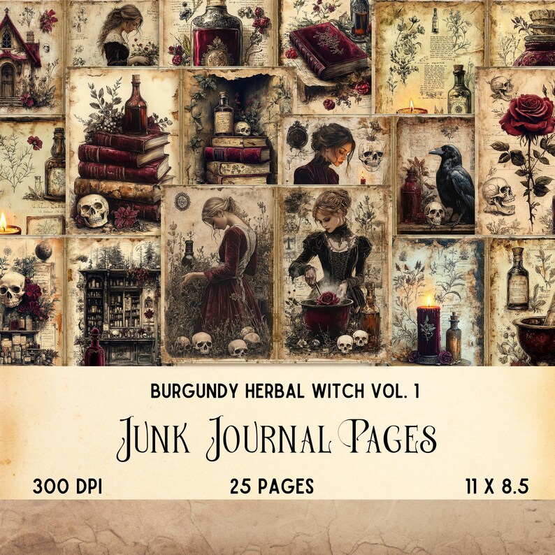 Gothic Herbal Witch Junk Journal Pages, Printable Witchcraft Ephemera ...