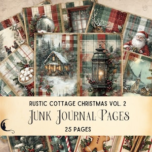 Journal de bordel de maison rustique de Noël, papier numérique écossais vintage, papier imprimable Noël champêtre confortable, hiver Cottagecore éphémères