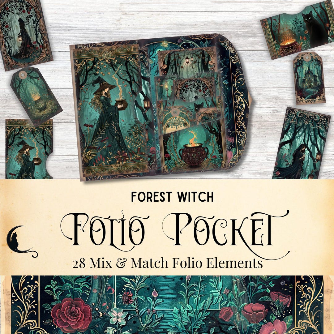 Dark Forest Witch Junk Journal Printable Folio Kit, Halloween Ephemera ...