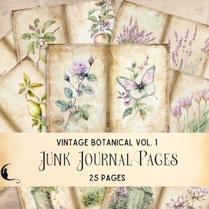 Vintage Botanical Junk Journal Kit, Romantic Digital Botanical Paper, Printable Ephemera, Floral Scrapbook Paper, Gardening Craft Supplies