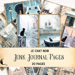 Skurriles Katzen Junk Journal Kit, druckbares Ephemera digitales Sammelalbum für Katzenliebhaber, schrullige Katzen Illustrationen Spaß schwarze Katze Art Le Chat Noir