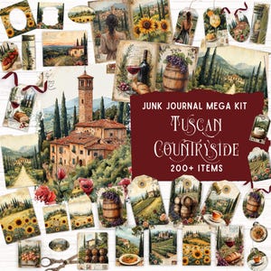 Kit de diário de lixo do interior da Toscana, bolso de fólio para impressão, itens vintage italianos, suprimentos para scrapbook de viagem pela Itália, artesanato em papel faça você mesmo