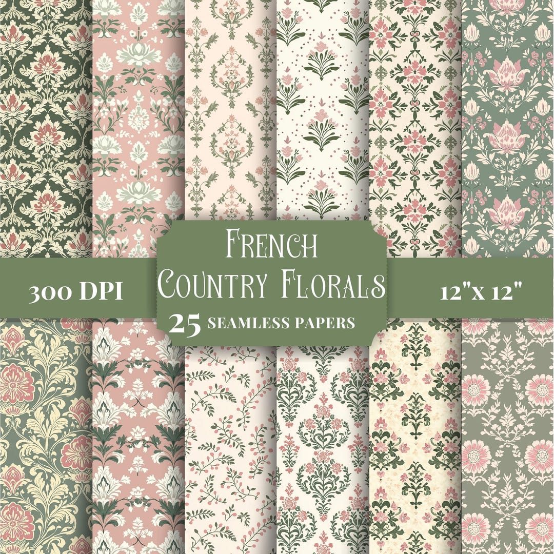 French Country Floral Digital Paper, Seamless Patterns, Printable ...