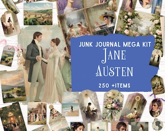 Jane Austen Junk Journal Kit, Printable Folio Pocket, Vintage Ephemera, Romantic Regency Digital Scrapbook, Pride & Prejudice