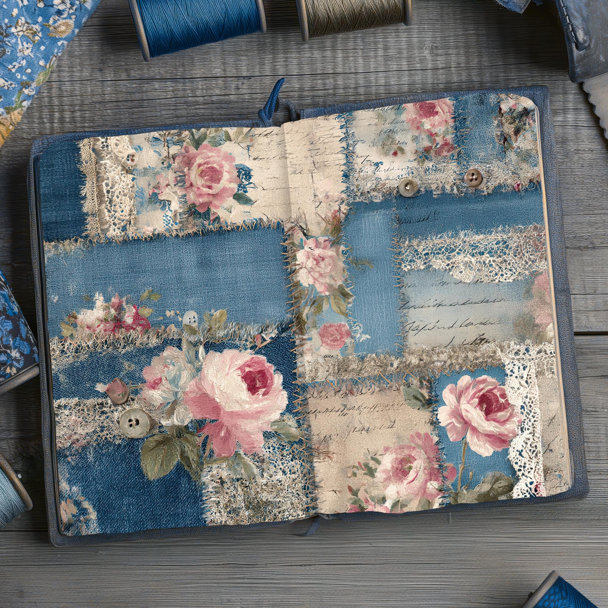 Denim Patchwork Junk Journal Kit, Digital Printable Paper Collage ...