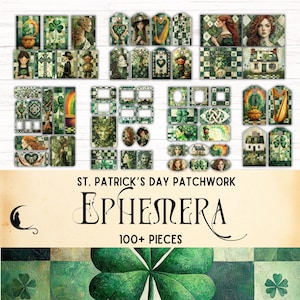 St. Patricks Day Patchwork Junk Journal Ephemera Kit, Printable Shamrock Tags, Vintage  Scrapbook Supplies, Irish Celtic Digital Paper Craft