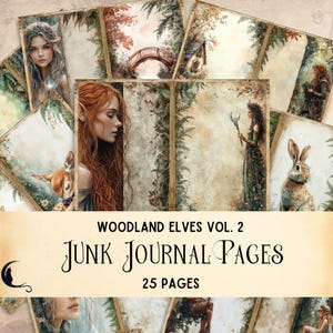 Magical Elven Forest Junk Journal Pages, Enchanted Woodland Scrapbook Papers, Fantasy Printables, Forest Friends, Forest Nymph Ephemera