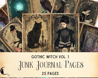 Gothic Witch Junk Journal Kit, Vintage Witchcraft Ephemera, Printable Grimoire, Retro Witchy Digital Scrapbook Dark Aesthetic Craft Supplies