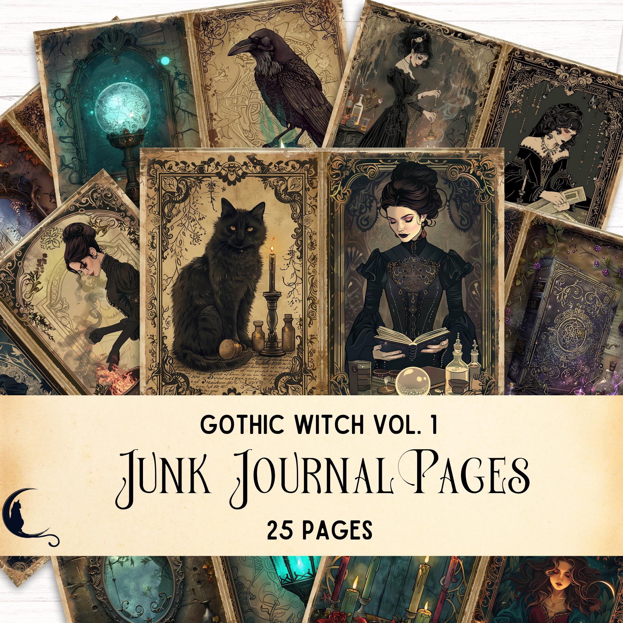 Gothic Witch Junk Journal Kit, Vintage Witchcraft Ephemera