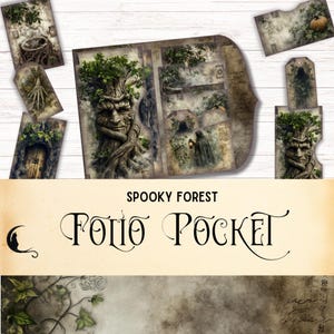 Spooky Forest Junk Journal Folio Kit, Gothic Ephemera, Printable Pockets, Vintage Scrapbook, Haunted Halloween Witchy DIY Craft Supplies,