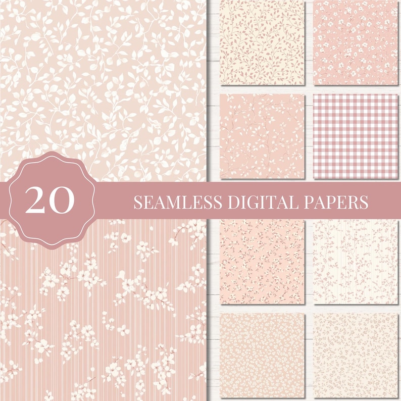Blush Vintage Prints Digital Paper Pack, Seamless Patterns for ...