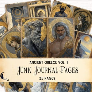 Kit de journal indésirable de la Grèce antique, papier de scrapbooking dieux et déesses de la mythologie grecque imprimable, éphémères historiques, fournitures de bricolage uniques