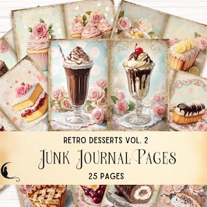 Journal des desserts rétro classique américain nostalgique, gourmandises sucrées éphémères shabby chic, dentelle à pois, album pour les amateurs de chocolat, papier JPG