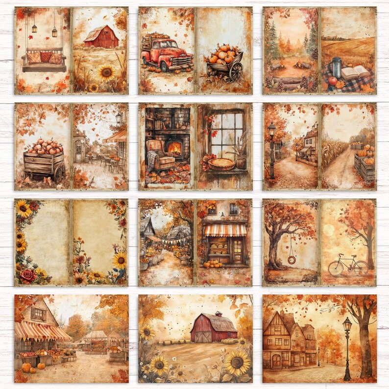 Rustic Autumn Junk Journal Kit, Printable Folio Pocket, Vintage Fall ...