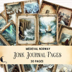 Norwegen Junk Journal Kit, Mittelalterliches Wikinger Vintage Ephemera, Skandinavische Reisen Digitales Scrapbook Papier, Einzigartiges Bastelzubehör DIY