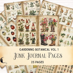 Pages de carnet de jardinage botanique, jardin de printemps à imprimer, collage de plantes, cottagecore, kit de scrapbooking jardin saisonnier, travaux manuels en papier