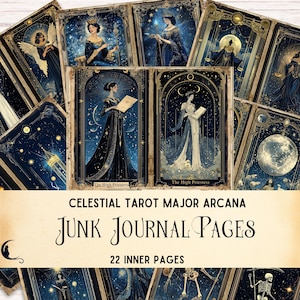 Himmlisches Tarot Junk Journal, mystische Ephemera, Vintage druckbare Tarot Seiten, Scrapbook Zubehör, Tarot Karten, Witchy Art Zubehör,