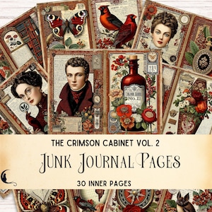 Kit de diario basura The Crimson Cabinet, efímeras victorianas oscuras imprimibles de la Academia, álbum de recortes naturalista de vampiros aristocráticos, gótico botánico