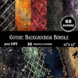 Gothic Digital Paper Bundle, Dark Aesthetic Printable Backgrounds for Junk Journals Vintage Scrapbook Grunge Textures for Crafts Supplies
