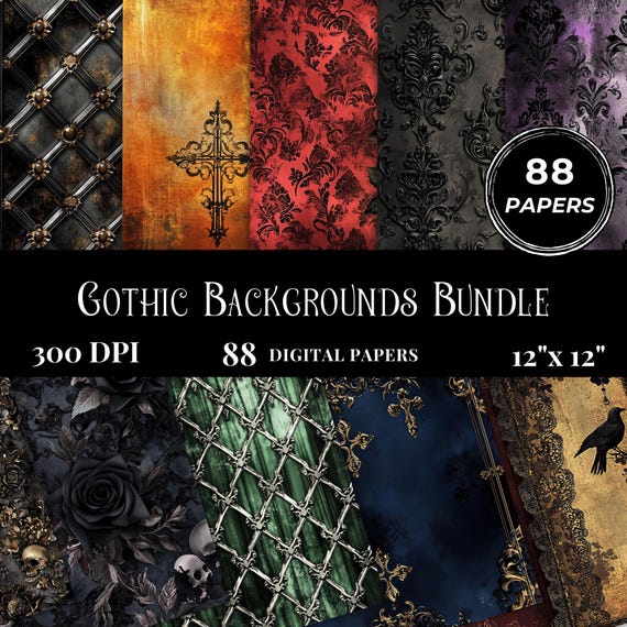 Gothic Digital Paper Bundle, Dark Aesthetic Printable Backgrounds for Junk Journals Vintage Scrapbook Grunge Textures for Crafts Supplies