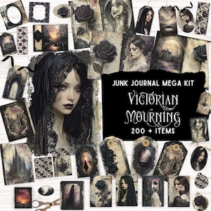 Kit de journal indésirable Veuve victorienne, album numérique imprimable, pochette folio pliante bricolage, éphémères gothiques vintage, roses noires romantiques sombres