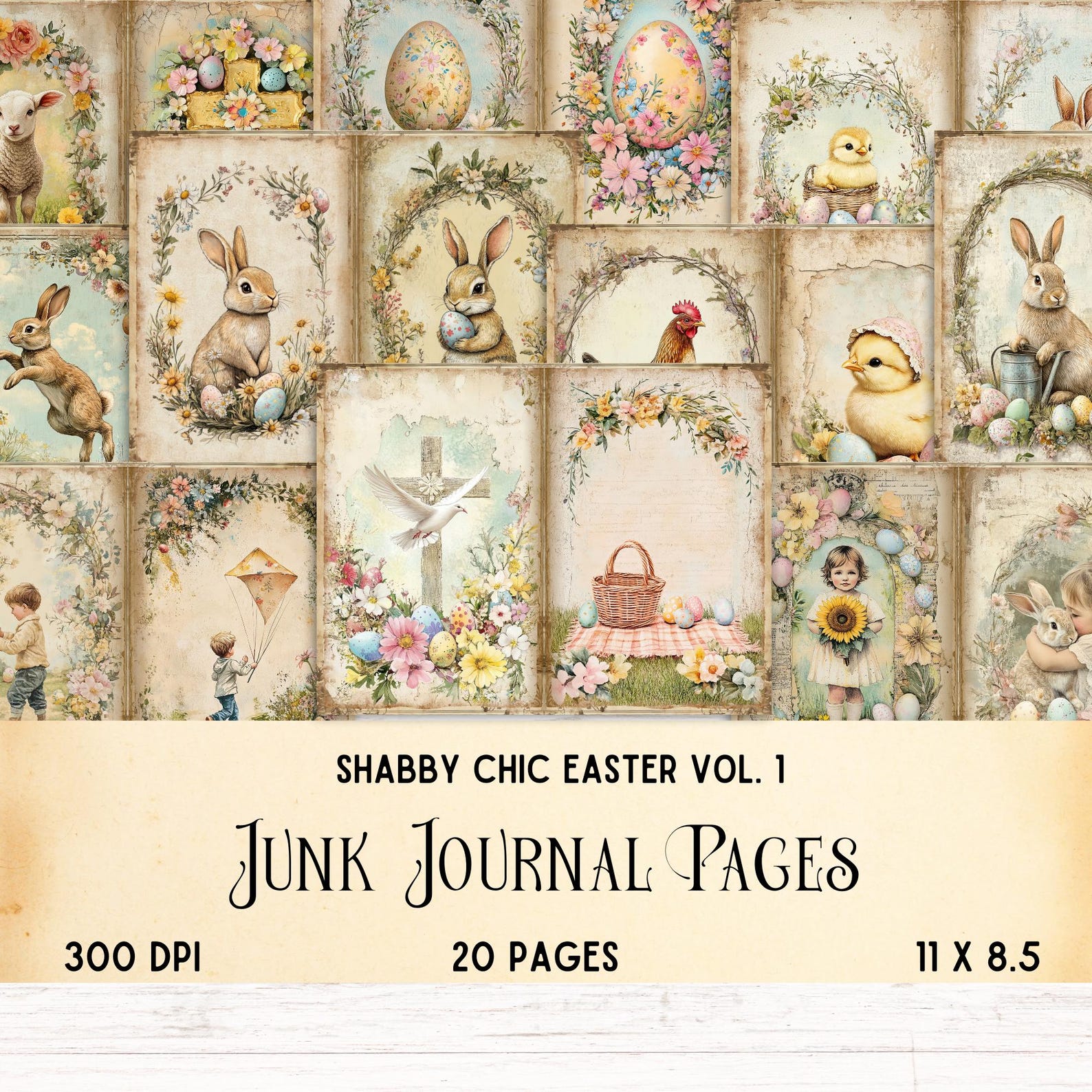 Shabby Chic Easter Junk Journal Pages, Vintage Ephemera, Printable ...