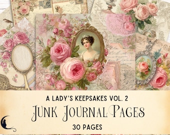 Dames aandenken, vintage liefdesbrieven junk journal kit, afdrukbare shabby chic ephemera, romantische bloemenkant plakboek, doe-het-zelfartikelen