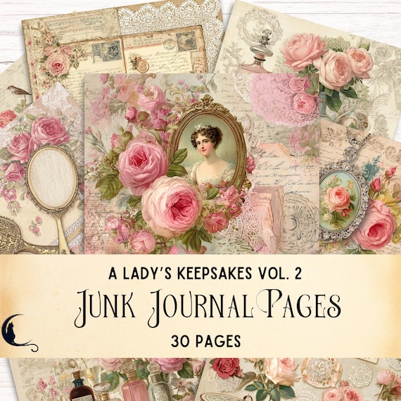 Lady's Keepsakes, Vintage Love Letters Junk Journal Kit, Printable Shabby Chic Ephemera, Romantic Floral Lace Scrapbook, DIY Craft Supplies