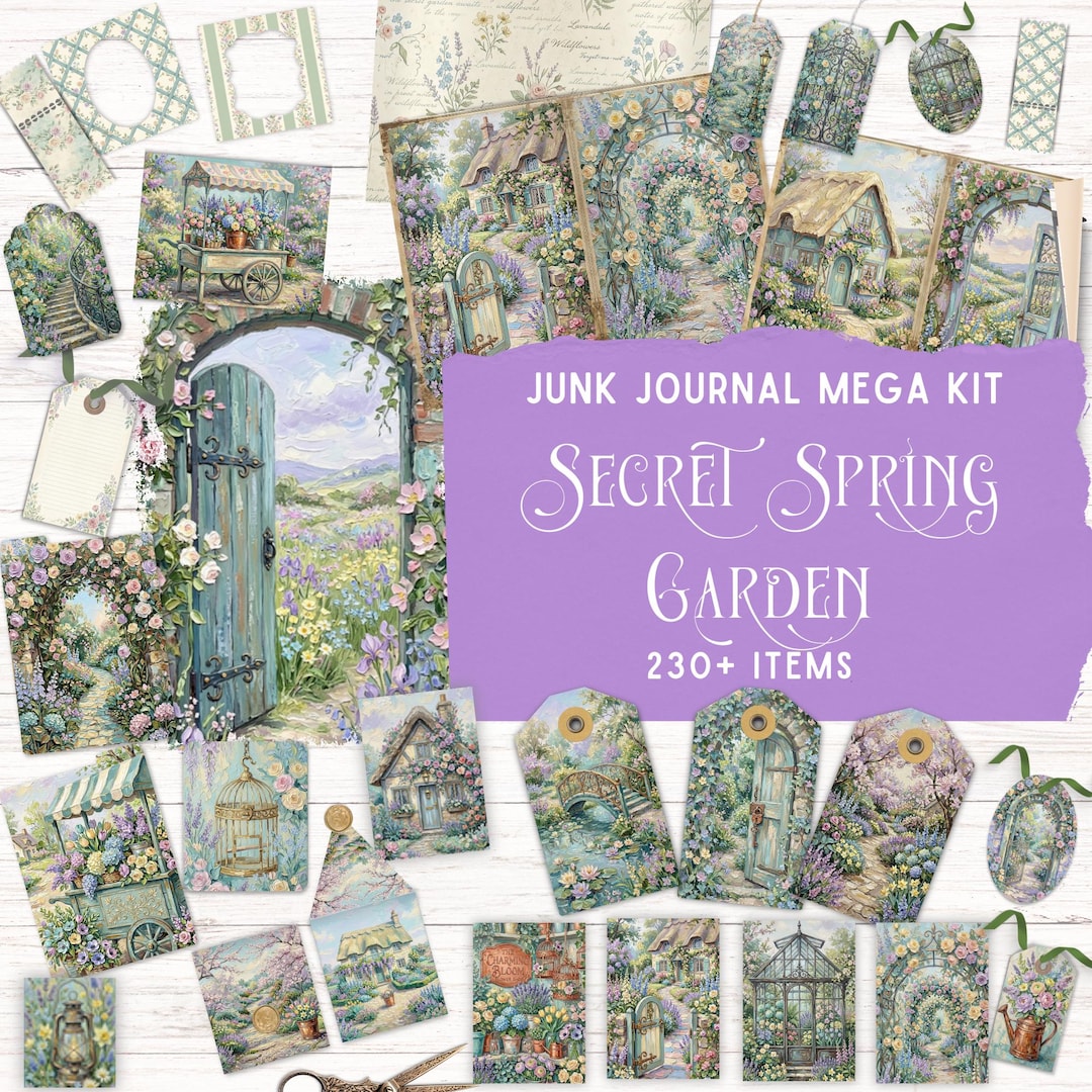 Secret Spring Garden Junk Journal Kit, Printable Folio Pocket, Pastel ...