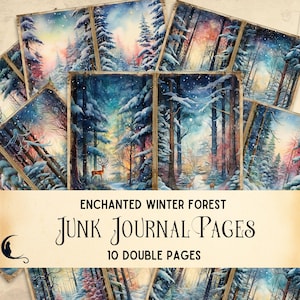 Enchanted Winter Forest Junk Journal Pages, Winter Wonderland, Snowy Forest Pages, Printable Winter Woodland Landscape, Instant Download