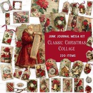Classic Christmas Junk Journal Kit, Printable Winter Folio Pocket, Vintage Holiday Ephemera, Festive Digital Collage Scrapbook, Paper Crafts