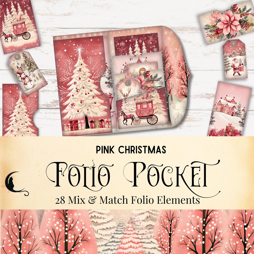Pink Christmas Junk Journal Folio Kit | Pastel Printable Pocket ...