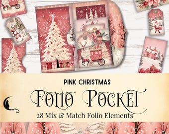 素朴な格子柄クリスマスジャンクジャーナルフォリオキット | 印刷可能