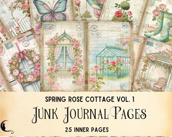 Spring Rose Cottage Junk Journal Pages, Vintage Cottagecore Ephemera, Garden Scrapbook Paper for Digital Download