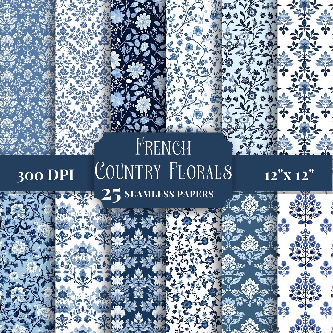 French Country Floral Digital Paper, Seamless Patterns, Printable ...