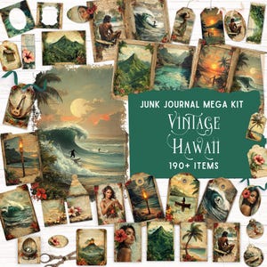 Vintage Hawaii Junk Journal Kit, Printable Folding Folio Kit, Ephemera, Tropical Paradise Digital Paper, Ocean Beach Summer Scrapbook Supply