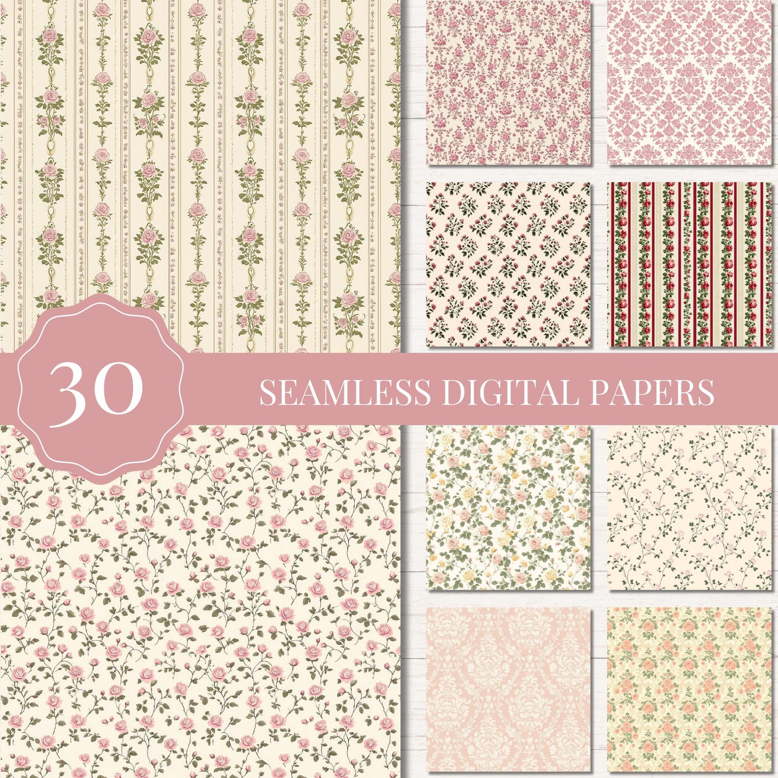 Victorian Spring Roses Digital Paper Pack, Seamless Patterns for ...