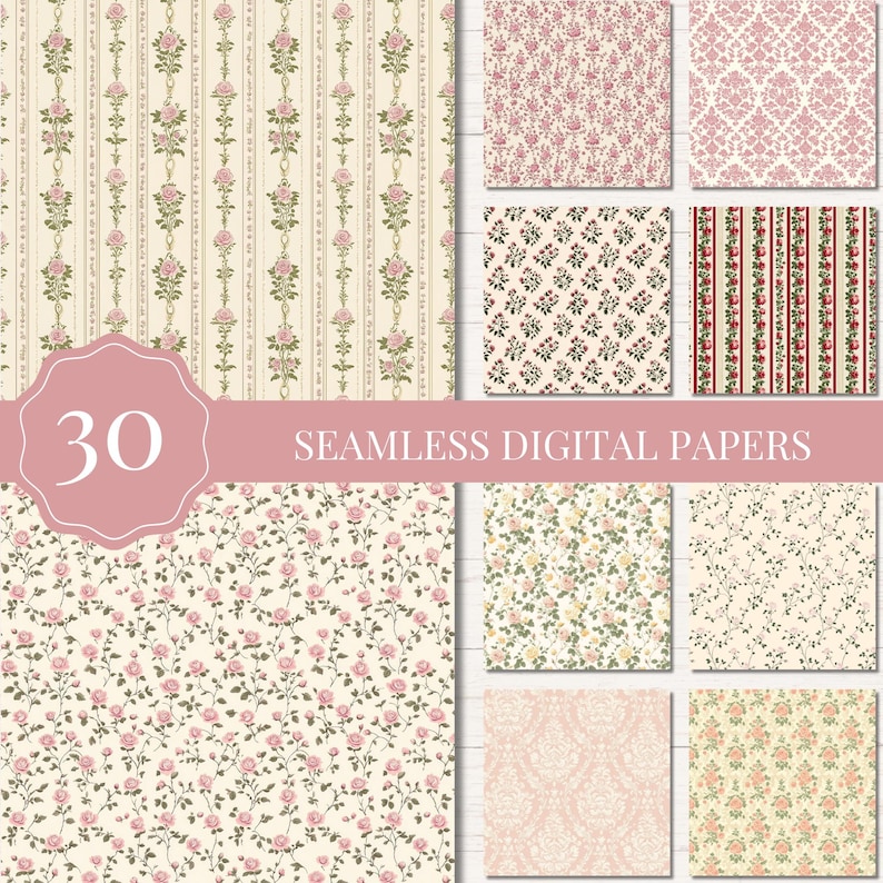 Victorian Spring Roses Digital Paper Pack, Seamless Patterns for ...