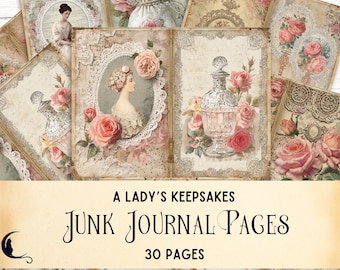 Dames aandenken, vintage liefdesbrieven junk journal kit, afdrukbare shabby chic ephemera, romantische bloemenkant plakboek, doe-het-zelfartikelen