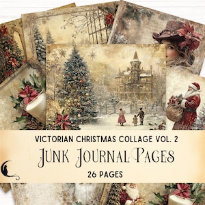 Victorian Christmas Collage Junk Journal, Vintage Ephemera, Festive Scrapbooking Supplies, Holiday Crafting Essentials, Winter Digital Paper