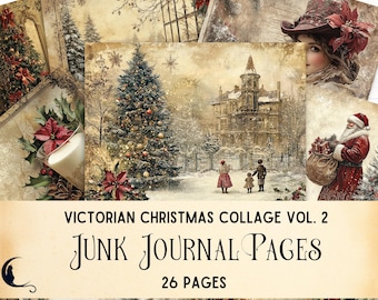 Victorian Christmas Collage Junk Journal, Vintage Ephemera, Festive Scrapbooking Supplies, Holiday Crafting Essentials, Winter Digital Paper