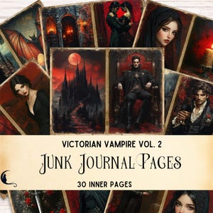 Victorian Vampire Junk Journal Kit, Gothic Printable Pages for Scrapbooking, Vintage Ephemera, Digital Paper, Dark Romance Craft Supplies