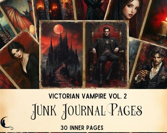 Victorian Vampire Junk Journal Kit, Gothic Printable Pages for Scrapbooking, Vintage Ephemera, Digital Paper, Dark Romance Craft Supplies