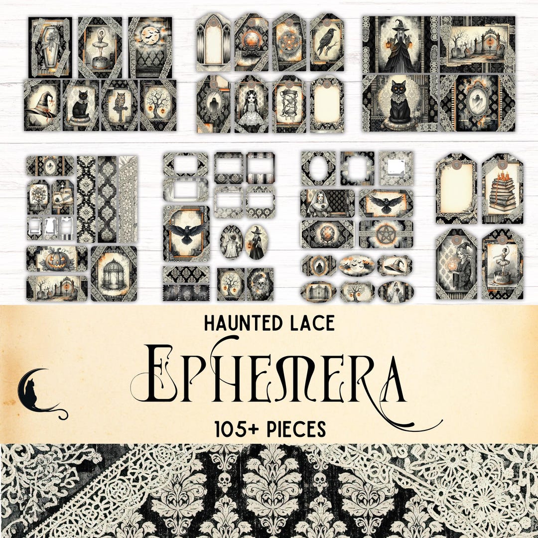 Haunted Lace Junk Journal Ephemera Kit, Printable Witchy Halloween ...
